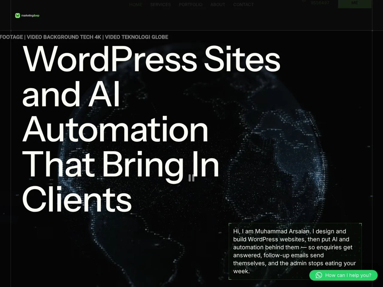 Homepage of Marketing & WP, a WordPress and digital marketing services website